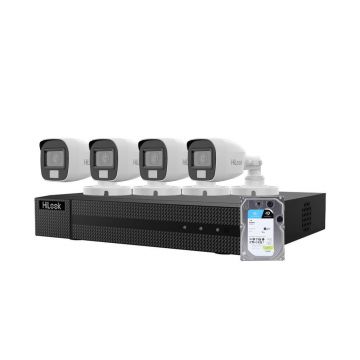 Sistem supraveghere exterior cu iluminare duala Hikvision HiLook KIT-HL-M-4C-C-0002, 5 MP, 2.8 mm, IR/lumina alba 20 m, microfon, HDD 1TB