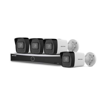 Sistem supraveghere IP exterior basic HikVision KIT-HIK-B4EXT4MP-30M-A-POE, 4 camere, 4 MP, 2.8 mm, IR 30 m, PoE