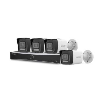 Sistem supraveghere IP exterior basic HikVision KIT-HIK-B4EXT4MP-HL30M-POE, 4 camere, 2 MP, 2.8 mm, IR / lumina alba 30 m, PoE