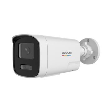Camera supraveghere exterior IP cu iluminare duala Hikvision ColorVu DS-2CD1T67G2H-LIUF/SL, 6MP, 2.8 mm, IR/lumina alba 50 m, microfon si difuzor, slot card, PoE, lumina stroboscopica