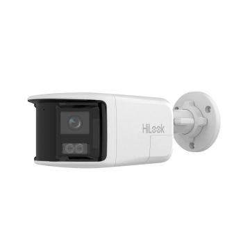 Camera supraveghere exterior IP panoramica cu iluminare duala Hikvision HiLook IPC-B480HAD-LUF/SL, 8 MP, 2 mm, IR/lumina alba 30 m, microfon si difuzor, slot card, PoE, lumina stroboscopica