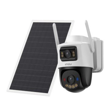 Camera supraveghere exterior wireless 4G IP WiFi PT cu panou solar si lentila duala Imou AOV Dual, 5+5 MP, 3.6 mm, IR 25 m, acumulator 10.000 mAh, microfon si difuzor, sirena, auto tracking, lumina avertizare rosie/albastra, slot card