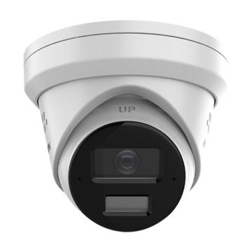 Camera supraveghere IP Dome cu iluminare duala Hikvision AcuSense DS-2CD2383G2-LI2U/SL, 8 MP, 2.8 mm, IR/lumina alba 30 m, slot card, microfon dual si difuzor, PoE, sirena, lumina stroboscopica