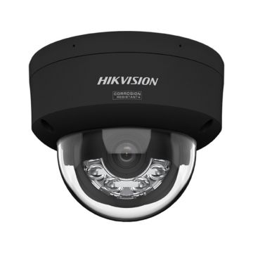 Camera supraveghere IP Dome cu iluminare duala Hikvision ColorVu DS-2CD2147G3-LIS2UY/BK, 4 MP, 2.8 mm, IR/lumina alba 30 m, microfon dual si difuzor, slot card, anti-coroziune, PoE, negru