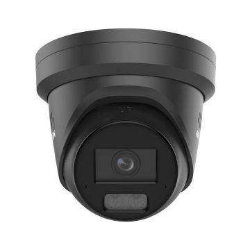 Camera supraveghere IP Dome cu iluminare duala Hikvision ColorVu DS-2CD2387G3-LIS2UY/SL(2.8MM)/BK, 8 MP, 2.8 mm, IR/lumina alba 30m, microfon dual si difuzor, slot card, sirena, lumina stroboscopica, PoE