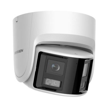 Camera supraveghere IP Dome panoramica Hikvision ColorVu DS-2CD2347G2P-LSU/SL(C), 4 MP, 2.8 mm, lumina alba 30 m, PoE, unghi vizual 180 grade, slot card, microfon, sirena, stroboscop