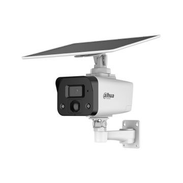 Camera supraveghere IP exterior GSM 4G cu iluminare duala si panou solar Dahua Active Deterrence IPC-HFW2441DG-4G-SP-B-0360B-MAX, 4 MP, 3.6 mm, IR 30 m, Iumina alba 20 m, microfon si difuzor, slot card, baterie 64 Wh, PIR, AOV