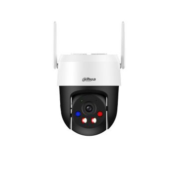 Camera supraveghere rotativa PT wireless IP WiFi6 cu iluminare duala Dahua P3AS-PV, 3MP, IR/lumina alba 30 m, 4 mm, alarma sonora si vizuala rosie-albastra, detectie om/vehicul cu AI, auto tracking, slot card, monitorizare 360 grade, microfon si difuzor