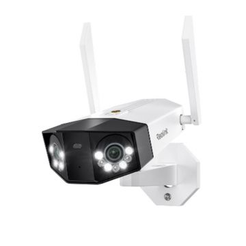 Camera supraveghere wireless cu lentila duala IP WiFi 6 Reolink Duo 3 W750, 8+8 MP, IR 30 m, 2.8 mm, 180 grade, slot card, microfon si difuzor, detectie miscare/om/animal, auto-tracking, sirena, vizualizare de pe telefon, IP67