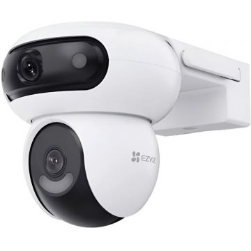 EZVIZ Camera de supraveghere exterior Ezviz H90 Dual cu rotatii duble , 5+5MP, 3K, Iluminare Duala, Alarma Acustica si Optica, Auto Tracking, card MicroSD pana la 512 GB si stocare in Ezviz CloudPlay, microfon, detectarea formei umane/vehiculului cu AI