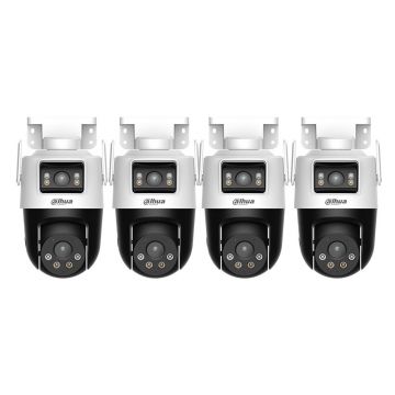 Kit camera supraveghere duala rotativa IP Dome WiFi PT Dahua P5D-5F-PV-0280B, 5 MP + 5 MP, 2.8 mm + 6 mm, IR 30 / 50 m, lumina alba 20 / 40 m, microfon, difuzor, slot card, 4 bucati