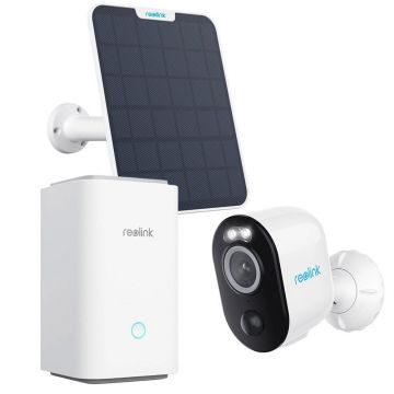 Kit camere supraveghere wireless WiFi cu panou solar si hub Reolink Argus 3 Pro HUBXB330, 4 MP, IR 10 m, color noaptea 10 m, PIR, sirena, 6000mAh, slot card, microfon, detectie oameni/vehicule, HUB inclus