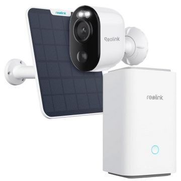 Kit camere supraveghere wireless WiFi cu panou solar si hub Reolink Argus 3E HUBXB310, 3 MP, 4 mm, IR / lumina alba 10 m, WiFi, detectie persoane / vehicule / animale, acumulator 6000mAh, microfon, difuzor, HUB inclus