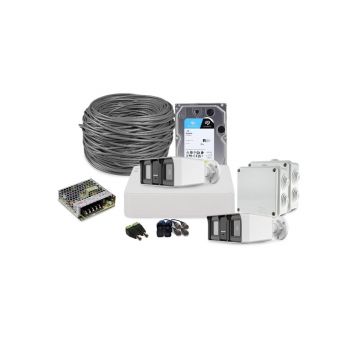 Sistem supraveghere exterior complet HikVision, 2 camere, 2 MP, IR/lumina alba 60 m, 2.8 mm, microfon, HDD 1 TB