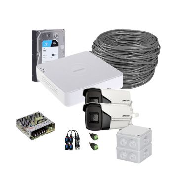 Sistem supraveghere exterior complet HikVision, 2 camere, 5 MP, IR 80 m, 3.6 mm, HDD 1TB