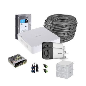 Sistem supraveghere exterior complet HikVision, 2 camere, 5 MP, IR 80 m, 3.6 mm, HDD 1TB
