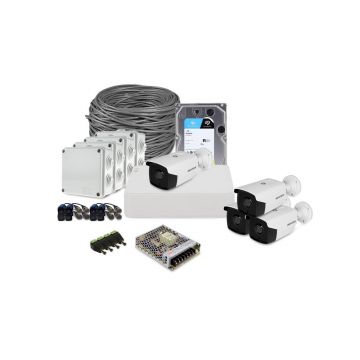 Sistem supraveghere exterior complet HikVision, 4 camere, 2 MP, IR 80 m, 3.6 mm, HDD 1 TB