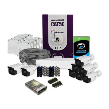 Sistem supraveghere exterior complet HikVision, 8 camere, 2 MP, IR 80 m, 3.6 mm, HDD 2 TB