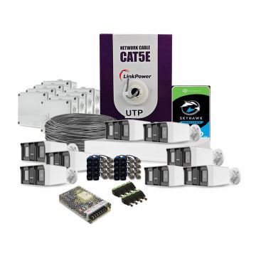 Sistem supraveghere exterior complet HikVision, 8 camere, 2 MP, IR/lumina alba 60 m, 2.8 mm, microfon, HDD 2 TB