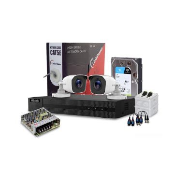 Sistem supraveghere exterior complet HikVision HiLook, 2 camere, 2 MP, IR 20 m, 2.8 mm, HDD 1 TB