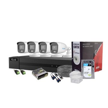Sistem supraveghere exterior complet Hikvision HiLooK ColorVu KIT-HL-C-4C-C-0006, 3K, 2.8 mm, lumina alba 40 m, microfon, HDD 1TB Sistem supraveghere exterior complet Hikvision HiLooK ColorVu KIT-HL-C-4C-C-0006, 3K, 2.8 mm, lumina alba 40 m, microfon, HDD 1TB