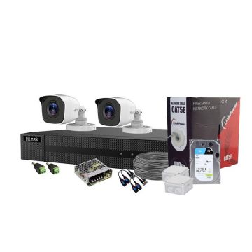 Sistem supraveghere exterior complet Hikvision HiLook KIT-HL-C-2C-C-0003, 5 MP, 2.8 mm, IR 20 m, HDD 1TB