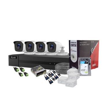 Sistem supraveghere exterior complet Hikvision HiLook KIT-HL-C-4C-C-0003, 5 MP, 2.8 mm, IR 20 m, HDD 1TB