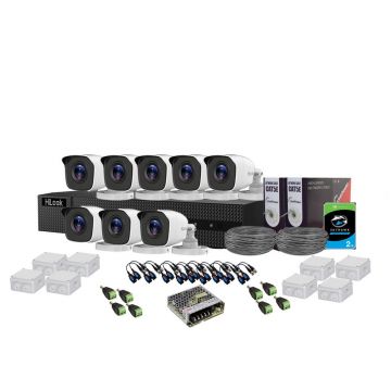 Sistem supraveghere exterior complet Hikvision HiLook KIT-HL-C-8C-C-0001, 5 MP, 2.8 mm, IR 20 m, HDD 2TB Sistem supraveghere exterior complet Hikvision HiLook KIT-HL-C-8C-C-0001, 5 MP, 2.8 mm, IR 20 m, HDD 2TB