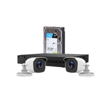 Sistem supraveghere exterior cu HDD 1 TB HikVision HiLook, 2 camere, 2 MP, IR 20 m, 2.8 mm