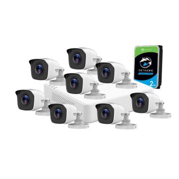 Sistem supraveghere exterior cu HDD 2 TB HikVision HiLook, 8 camere, 2 MP, IR 20 m, 2.8 mm