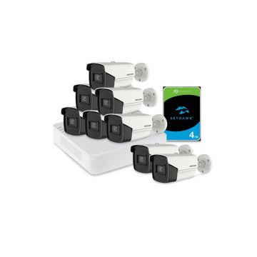 Sistem supraveghere exterior cu HDD 4 TB HikVision, 8 camere, 8 MP, IR 60 m, 2.8 mm