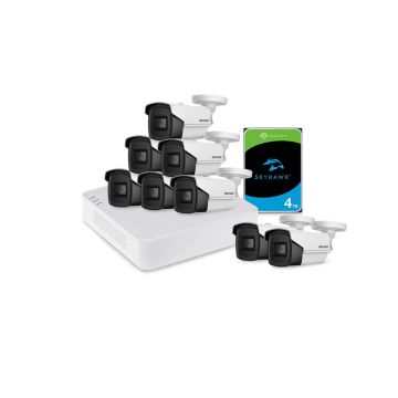 Sistem supraveghere exterior cu HDD 4 TB HikVision, 8 camere, 8 MP, IR 80 m, 3.6 mm