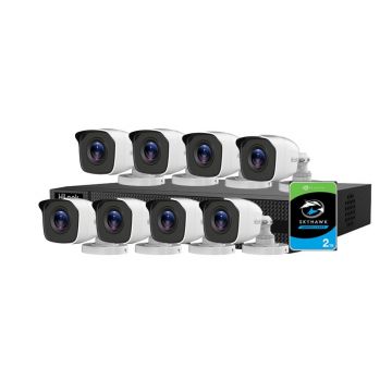 Sistem supraveghere exterior Hikvision HiLook KIT-HL-M-8C-C-0003, 5 MP, 2.8 mm, IR 20 m, HDD 2TB