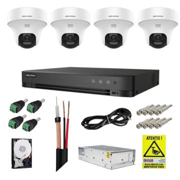 Sistem supraveghere Hikvision cu detectie om/vehicul, 4 camere rotative, 3K 5MP, Microfon, Difuzor, DVR, Accesorii incluse