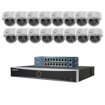 Sistem supraveghere Hikvision HiWatch, 16 camere 4MP, IR 30M, Poe, NVR, Switch, Accesorii montaj