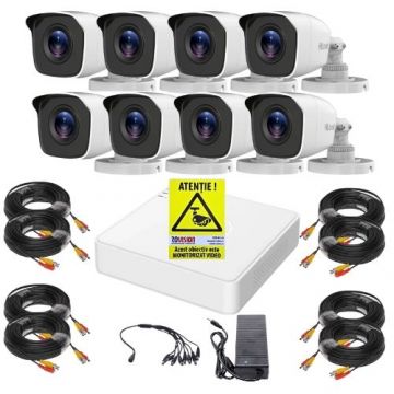 Sistem supraveghere Hilook, 8 camere 2MP Infrarosu 20m, DVR 8 canale 2MP, Accesorii montaj, Autocolant Rovision