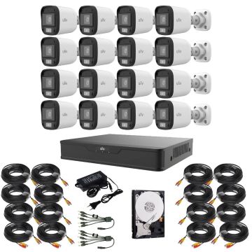 Sistem supraveghere Uniview, 16 camere 5MP, Lumina Alba 20m, DVR 16 canale, Accesorii montaj incluse