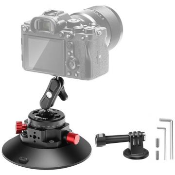 Suport cu Ventuza si Brat Articulat CA013 pentru Camere Video de Actiune Filet 1/4Inch Negru/Rosu