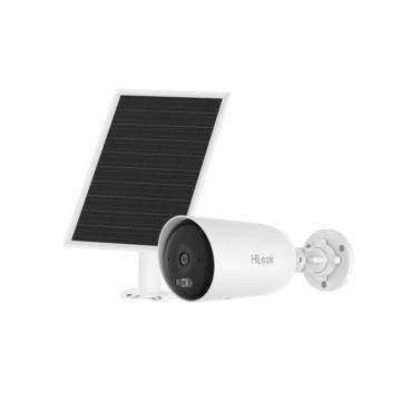 Camera 4G LTE cu panou solar si baterie HiLook, 4MP, lentila 2.8mm, 8W, 9000mAh, iluminare duala 30m, audio, slot SD, IP66 - IPC-CFS04/4G-SIM