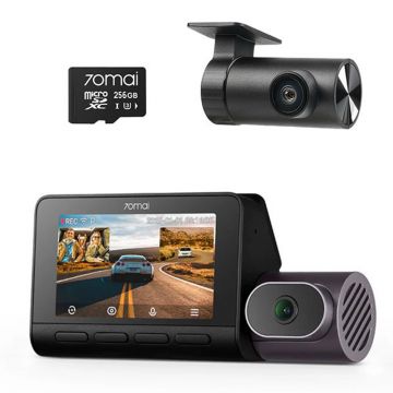 Camera auto cu lentila duala + camera spate RC24 70Mai T800-2-256G, 4K, WiFi 6, ecran 3 inch, GPS, HDR, ADAS, 146 grade, preinregistrare, night vision, slot card, microfon si difuzor, control prin aplicatie, card inclus