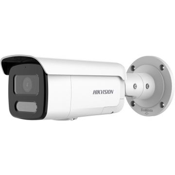Camera supraveghere exterior IP cu iluminare duala Hikvision ColorVu DS-2CD2T47G2H-LISU/SL, 4 MP, 2.8 mm, IR / lumina alba 60 m, microfon si difuzor, slot card, sirena, lumina stroboscopica, PoE