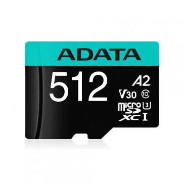 Card MicroSD ADATA, 512GB, UHS-I, U3, V30, A2 - AUSDX512GUI3V30SA2