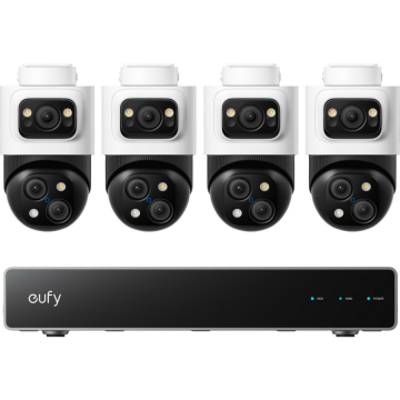 eufy Kit supraveghere video eufy PoE NVR S4 Max, Rezolutie 4K, AI, IP65, cu 4 camere PTZ Bullet cu 3 lentile