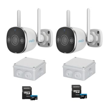Sistem supraveghere Wi-Fi Uniarch, 2 camere, 3MP, IR 20m, Lumina alba 10m, Audio bidirectional, Doze montaj, Card MicroSD 64GB