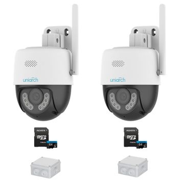 Sistem supraveghere Wi-Fi Uniarch, 2 camere rotative, 3MP, IR 30m, Lumina Alba 10m, Audio bidirectional, Accesorii incluse