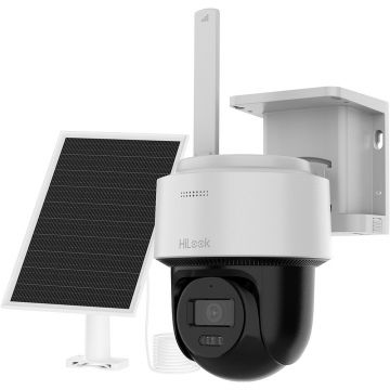 Camera supraveghere 4G LTE PT cu panou solar si iluminare duala Hikvision HiLook AOV IPC-CFSP4/4G-SIM, 4 MP, 2.8 mm, IR/lumina alba 30 m, slot card, microfon si difuzor, acumulator 9000 mAh, smart tracking, always on video, SIM inclus