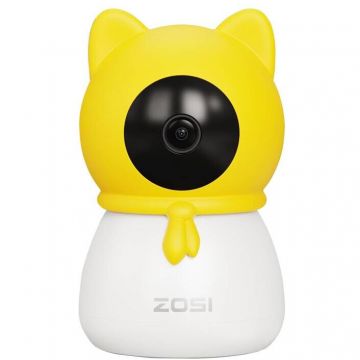 Camera supraveghere C516, 2.5K, 200 mAh, Rotativa, Urmarire automata, USB-C, Alb / Galben