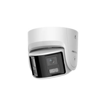 Camera supraveghere IP exterior panoramica Hikvision AcuSense DS-2CD2346G2P-ISU/SL, 2x 4 MP, 2.8 mm, microfon si difuzor, alarma, stroboscop, IR 30 m, slot card, PoE
