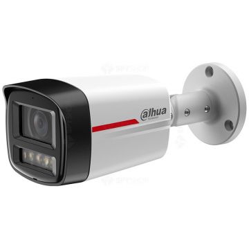 Dahua Camera supraveghere IP exterior Dahua WizColor IPC-HFW2449TL-S-LED-0280B-PRO, 4 MP, 2.8 mm, lumina alba 50 m, microfon, slot card, PoE, Alb