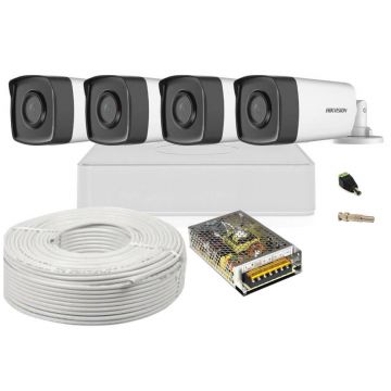 Kit 4 camere de exterior, FullHD, 80m IR, Hikvision KIT4HIKFHD80-S-1